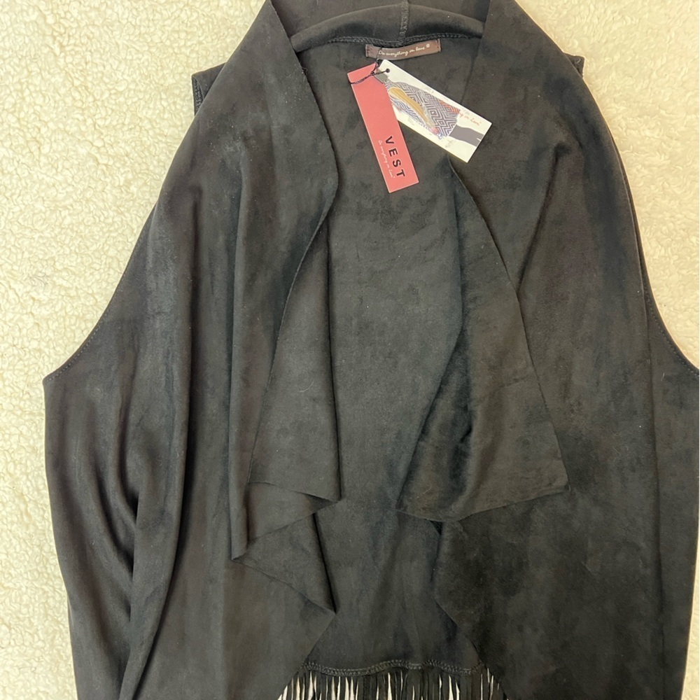 Do Everything W/Love Black Fringe Vest Tunic O/S - Picture 5 of 7